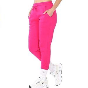 Hot Pink Fleece Cropped Running Jogger Sweatpants (X-Large)